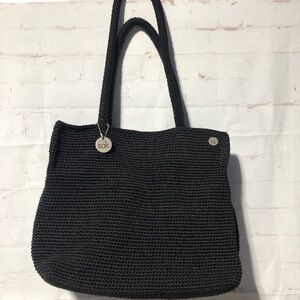 the sak Black Crochet Double Strap Shoulder Purse Bag